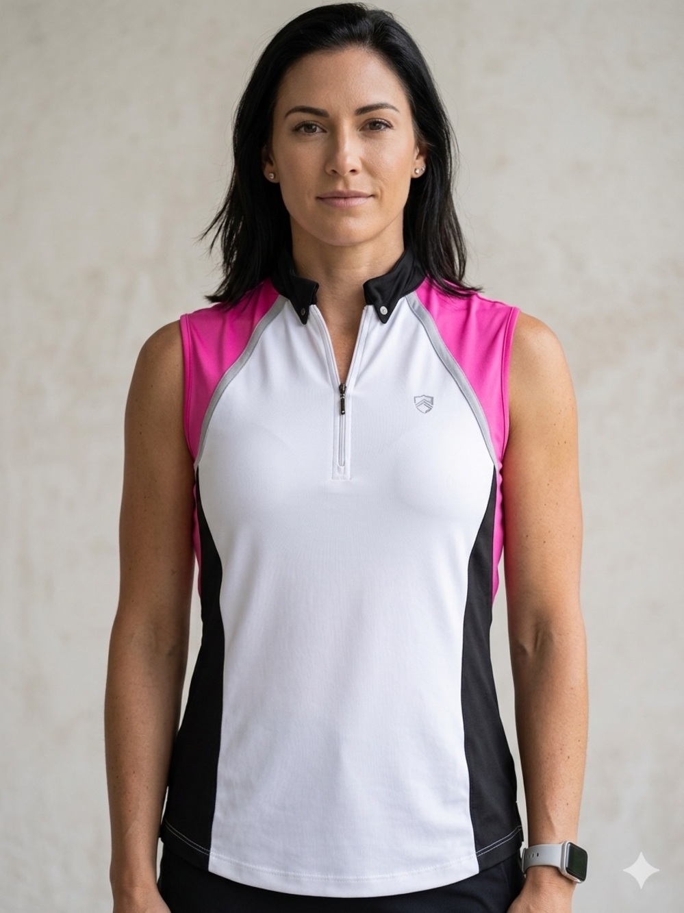 Jamie Sadock Womens Sleeveless Golf Polo Top Pink White Black Colorblock L 1867